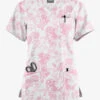Butter-Soft Originals Etched Roses Blush Women's 7-Pocket Curved V-Neck Printed Scrub Top