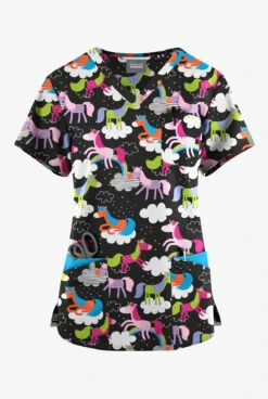 Butter-Soft Originals On The Clouds Women's 7-Pocket Curved V-Neck Printed Scrub Top