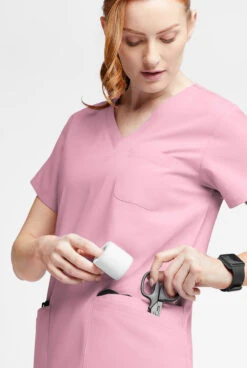 Butter-Soft Originals Women's 7-Pocket Curved V-Neck Scrub Top -Clinic Love Style BSN1638 102523 BLUSH 4 HV