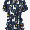 Butter-Soft Originals Llama Love Navy Women's 3-Pocket Mock Wrap With Ties Printed Scrub Top