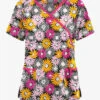 Butter-Soft Originals Pop Of Daisies Women's 3-Pocket Mock Wrap With Ties Printed Scrub Top