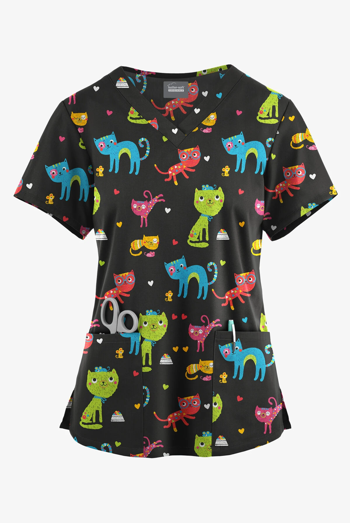 Butter-Soft Originals Friendship Women's 4-Pocket Rounded V-Neck Printed Scrub Top 1 Butter-Soft Originals Friendship Women's 4-Pocket Rounded V-Neck Printed Scrub Top