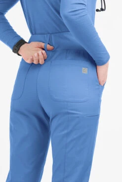 Butter-Soft STRETCH Women's 6-Pocket High Waisted Slim Leg Yoga Scrub Pants - Petite -Clinic Love Style BSS4248 CEIL 3