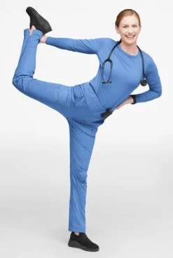 Butter-Soft STRETCH Women's 6-Pocket High Waisted Slim Leg Yoga Scrub Pants - Petite -Clinic Love Style BSS4248 CEIL 4