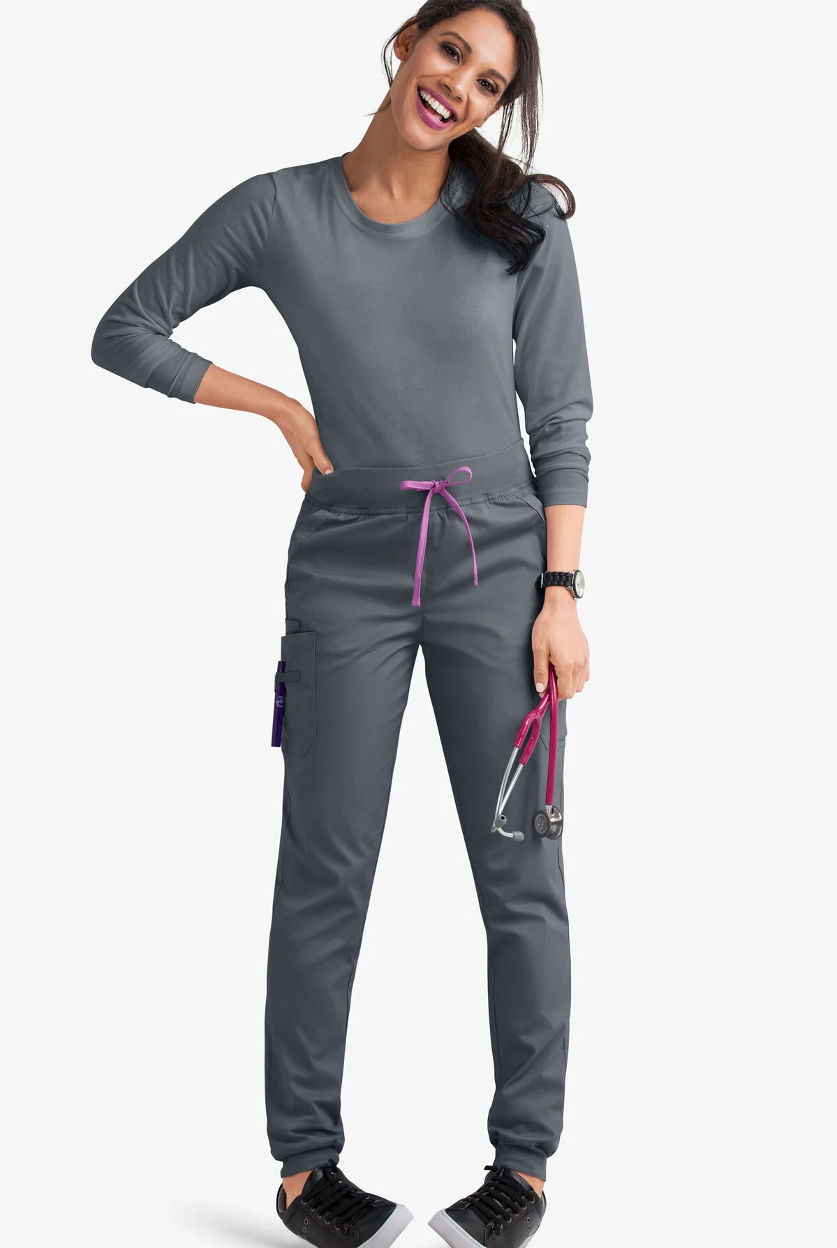 UA Butter-Soft STRETCH Women's 5-Pocket Contrast Trim Drawstring Cargo Scrub Pants 2 UA Butter-Soft STRETCH Women's 5-Pocket Contrast Trim Drawstring Cargo Scrub Pants - Image 2