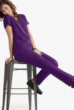 UA Butter-Soft STRETCH Women's 3-Pocket Elastic Waist Drawstring Scrub Pants - Petite 5 UA Butter-Soft STRETCH Women's 3-Pocket Elastic Waist Drawstring Scrub Pants - Petite -Clinic Love Style BSS907 EGGPL 3