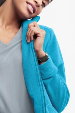 UA Butter-Soft STRETCH Women's 2-Pocket Zip Front Fleece Scrub Jacket -Clinic Love Style BSS937 TURQU 3 HV