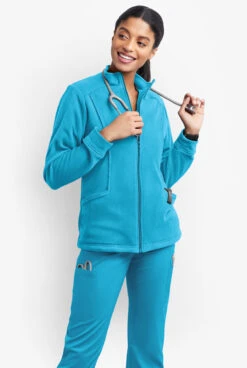 UA Butter-Soft STRETCH Women's 2-Pocket Zip Front Fleece Scrub Jacket -Clinic Love Style BSS937 TURQU 4 S