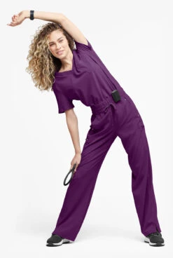 Easy STRETCH By Butter-Soft Ellie Women's 5-Pocket High Waisted Wide Leg Scrub Pants 7 Easy STRETCH By Butter-Soft Ellie Women's 5-Pocket High Waisted Wide Leg Scrub Pants -Clinic Love Style BU4232 EGGPL 4 1