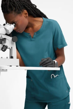 Easy STRETCH By Butter-Soft™ Women's Amber 4-Pocket Notch Neck Scrub Top -Clinic Love Style BU4234 CARIB 5