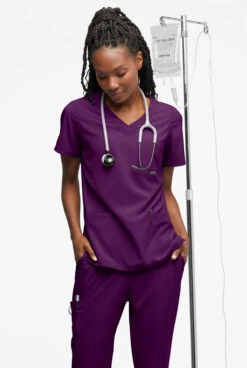 Easy STRETCH By Butter-Soft™ Tessa Women's 5-Pocket V-Neck Scrub Top -Clinic Love Style BU4566 103023 EGGPL 4