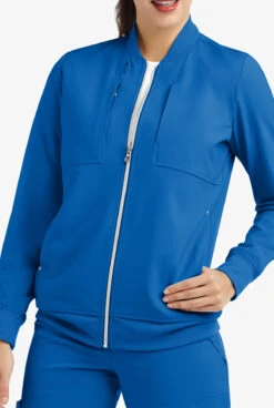 Easy STRETCH By Butter-Soft™ Kim Women's 5-Pocket Zip-Thru With Knit Rib Trim Scrub Jacket -Clinic Love Style BU487 ROYAL 5