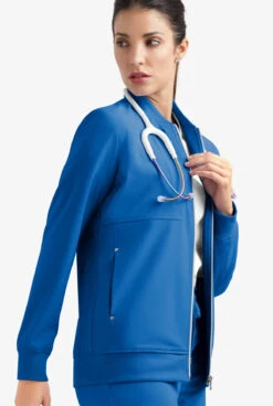 Easy STRETCH By Butter-Soft™ Kim Women's 5-Pocket Zip-Thru With Knit Rib Trim Scrub Jacket -Clinic Love Style BU487 ROYAL 6 HV