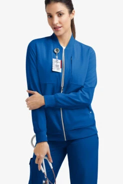 Easy STRETCH By Butter-Soft™ Kim Women's 5-Pocket Zip-Thru With Knit Rib Trim Scrub Jacket -Clinic Love Style BU487 ROYAL 8