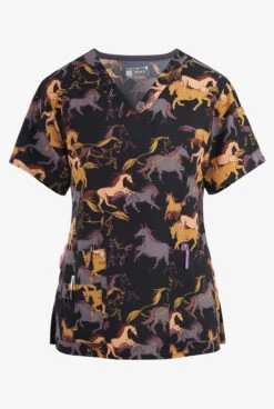 Carhartt Wild Gallop Horses Women's 5-Pocket STRETCH V-Neck Print Scrub Top