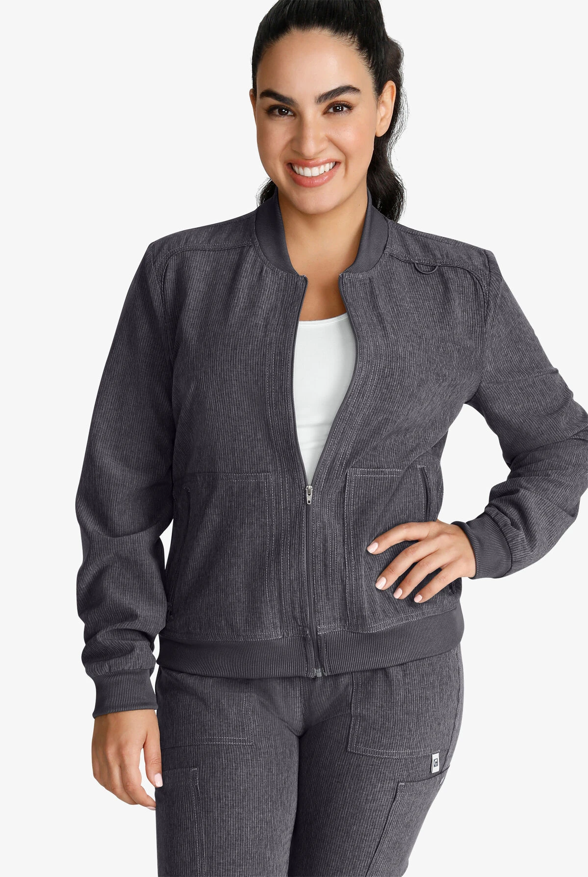 Cherokee Collection Women's 2-Pocket STRETCH Rib-Knit Collar Zip Front Scrub Jacket 2 Cherokee Collection Women's 2-Pocket STRETCH Rib-Knit Collar Zip Front Scrub Jacket - Image 2
