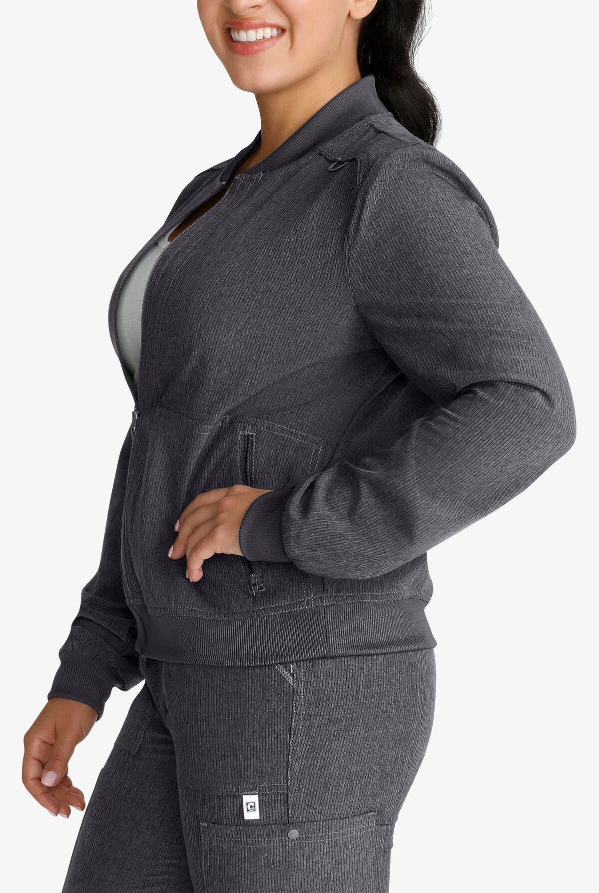 Cherokee Collection Women's 2-Pocket STRETCH Rib-Knit Collar Zip Front Scrub Jacket 3 Cherokee Collection Women's 2-Pocket STRETCH Rib-Knit Collar Zip Front Scrub Jacket - Image 3