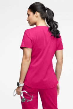 UA Exclusive Cherokee Workwear Revolution Women's 2-Pocket STRETCH Mesh Trim V-Neck Scrub Top -Clinic Love Style CK607 091523 WISTR 3