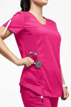 UA Exclusive Cherokee Workwear Revolution Women's 2-Pocket STRETCH Mesh Trim V-Neck Scrub Top -Clinic Love Style CK607 091523 WISTR 4