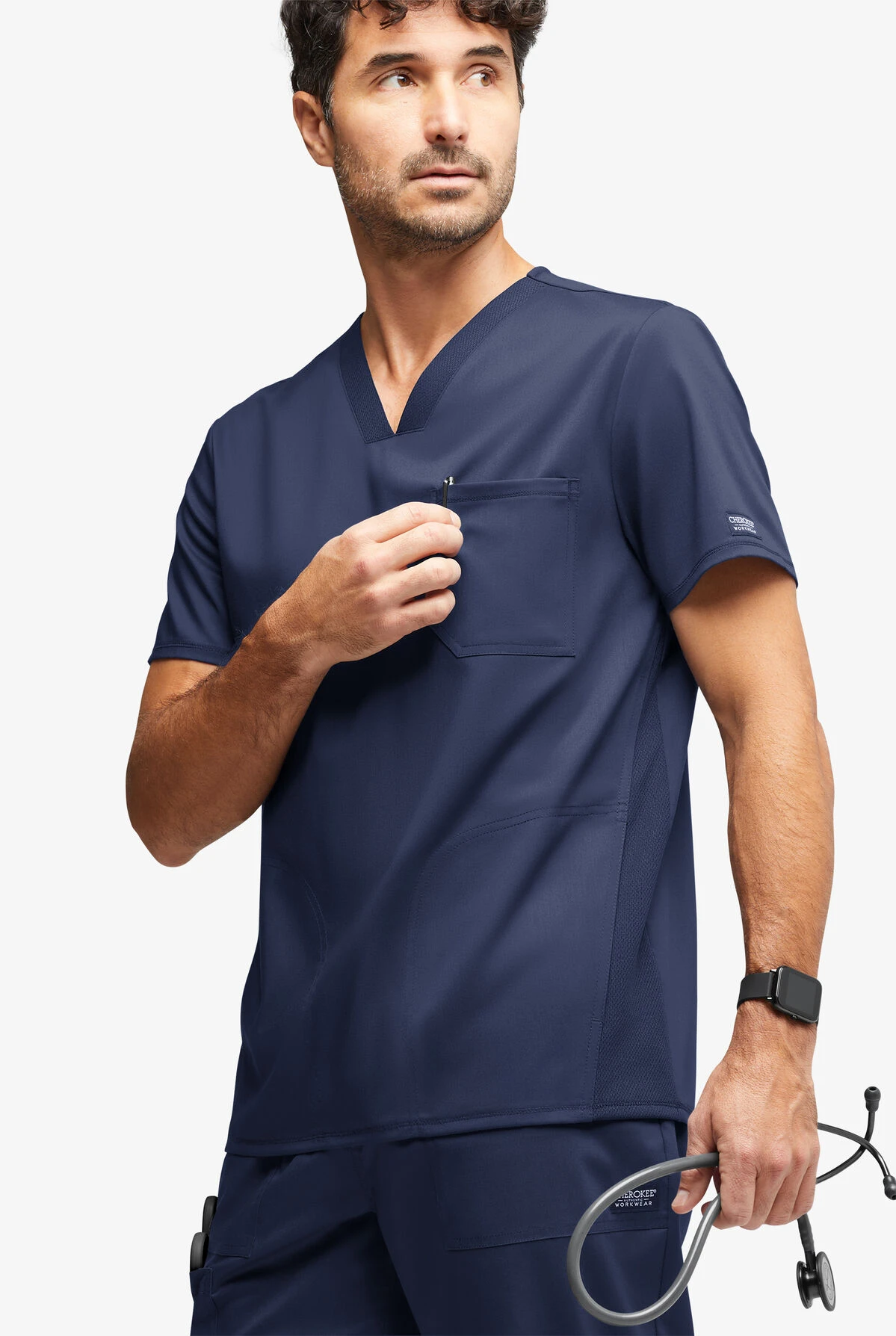 UA Exclusive Cherokee Workwear Revolution Men's 3-Pocket STRETCH Mesh Trim V-Neck Scrub Top 1 UA Exclusive Cherokee Workwear Revolution Men's 3-Pocket STRETCH Mesh Trim V-Neck Scrub Top
