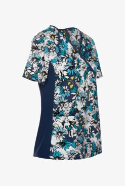 Cherokee Flexibles Bold Blooms Women's 2-Pocket Mock Wrap STRETCH Print Scrub Top -Clinic Love Style CK610BDB 3
