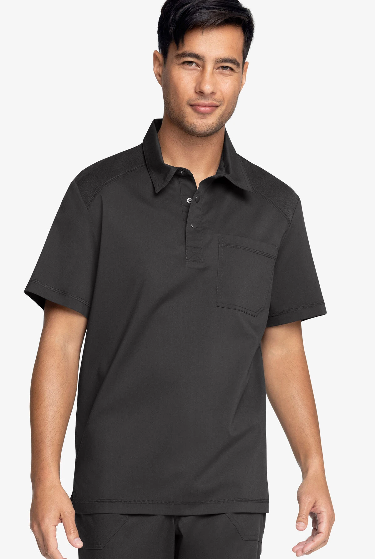 Cherokee Workwear Revolution Men's 1-Pocket STRETCH Snap Placket Polo Scrub Top 1 Cherokee Workwear Revolution Men's 1-Pocket STRETCH Snap Placket Polo Scrub Top
