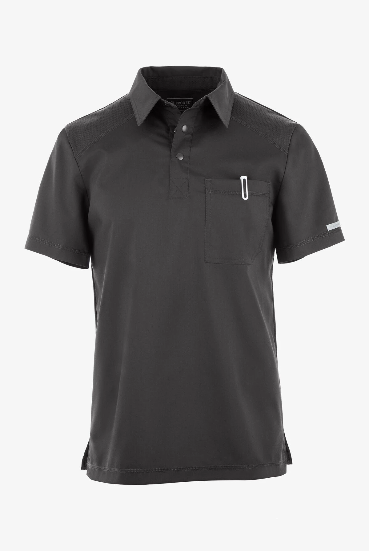 Cherokee Workwear Revolution Men's 1-Pocket STRETCH Snap Placket Polo Scrub Top 2 Cherokee Workwear Revolution Men's 1-Pocket STRETCH Snap Placket Polo Scrub Top - Image 2