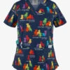 Cherokee Genuine Print Welcome Diversity Women's 2-Pocket V-Neck Print Scrub Top