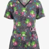Cherokee Iflex Toad-ally Floral Friends Women's 4-Pocket STRETCH V-Neck Print Scrub Top