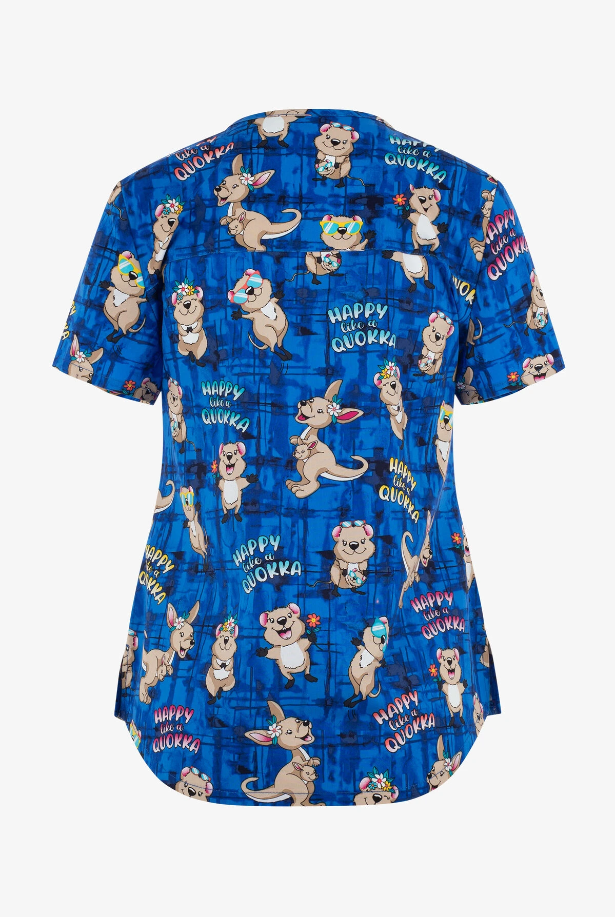 Cherokee Genuine Happy As A Quokka Women's 2-Pocket STRETCH V-Neck Print Scrub Top 2 Cherokee Genuine Happy As A Quokka Women's 2-Pocket STRETCH V-Neck Print Scrub Top - Image 2