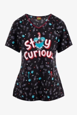 Cherokee Tooniforms Dr. Seuss's Inquiring Minds Women's 2-Pocket STRETCH V-Neck Print Scrub Top