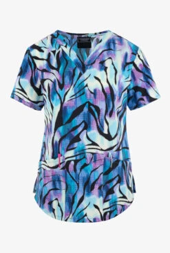 Cherokee Genuine Wild Abstract Women's 2-Pocket STRETCH V-Neck Print Scrub Top