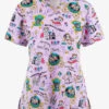 Cherokee Genuine Furry Tales Cats And Dogs Women's 2-Pocket STRETCH V-Neck Print Scrub Top