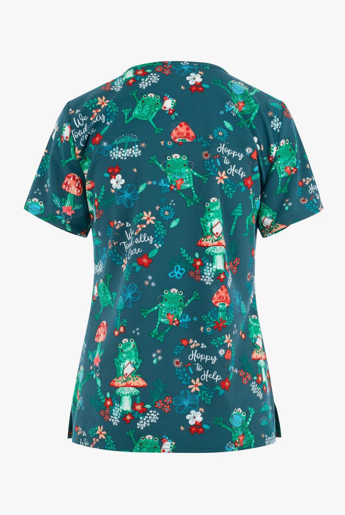 Cherokee Genuine Hoppy To Help Frogs Women's 2-Pocket STRETCH V-Neck Print Scrub Top 2 Cherokee Genuine Hoppy To Help Frogs Women's 2-Pocket STRETCH V-Neck Print Scrub Top - Image 2