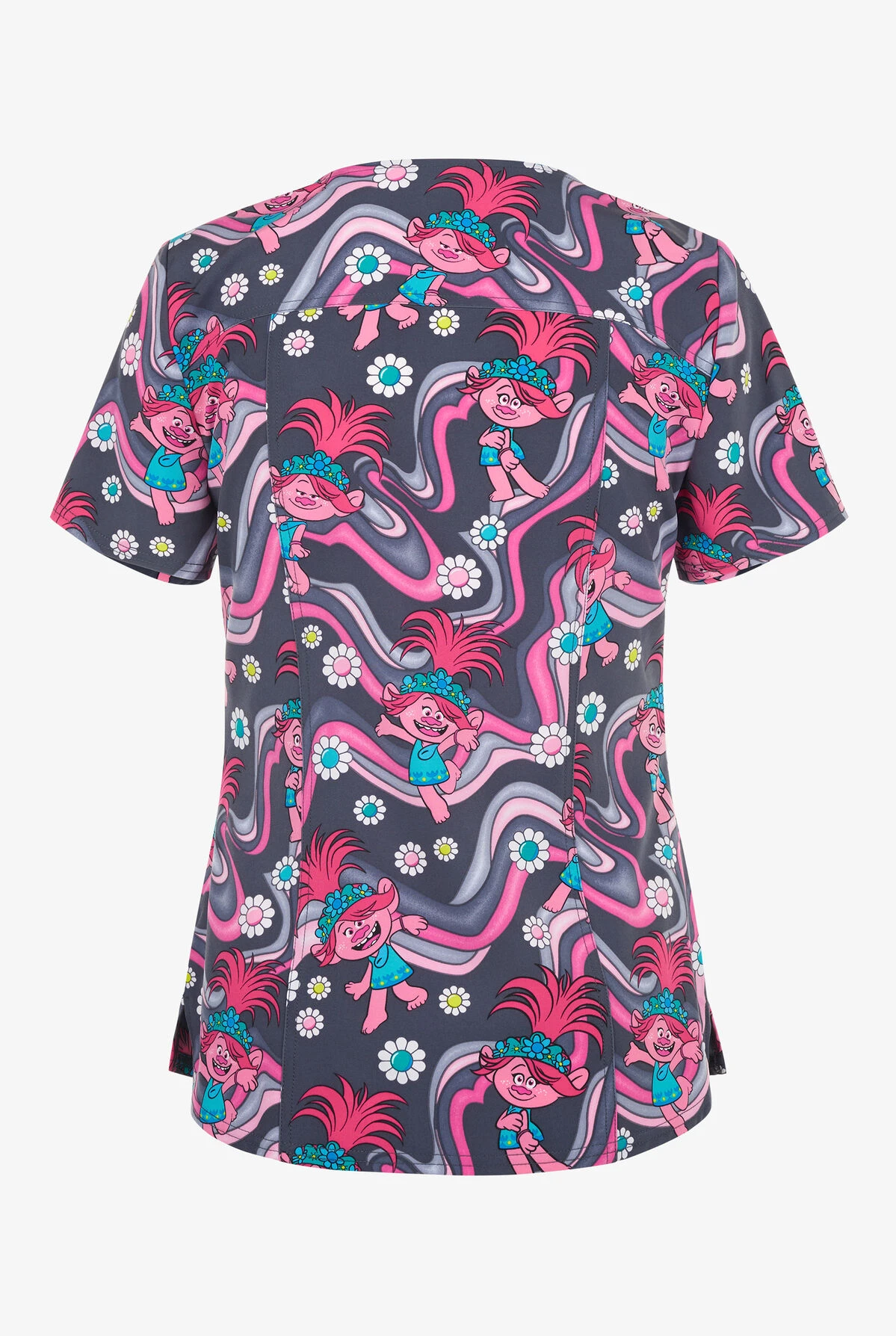 Cherokee Tooniforms Dreamworks Trollstopia Women's 3-Pocket STRETCH V-Neck Print Scrub Top 2 Cherokee Tooniforms Dreamworks Trollstopia Women's 3-Pocket STRETCH V-Neck Print Scrub Top - Image 2