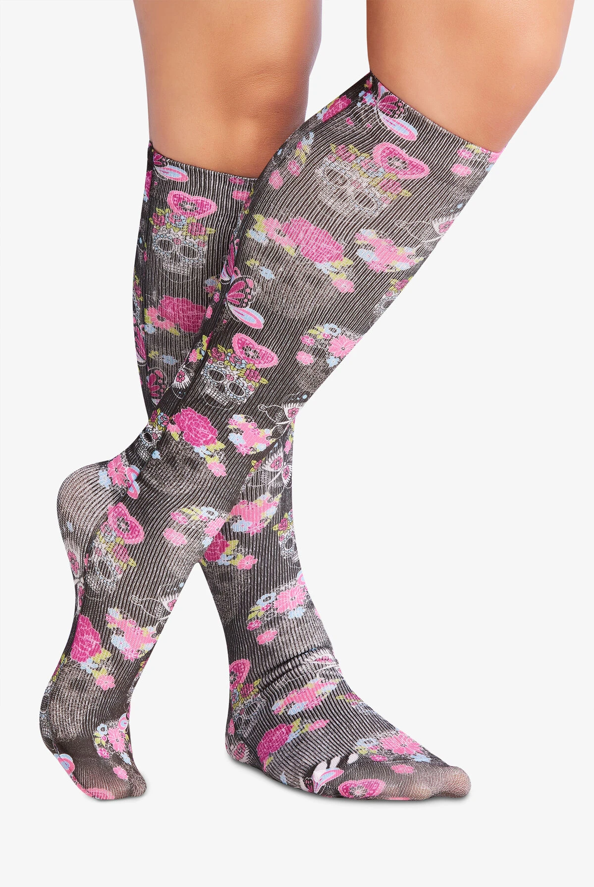 Cherokee Sugar Skull Flutter Women's 8-15 MmHg Light Compression Socks 1 Cherokee Sugar Skull Flutter Women's 8-15 MmHg Light Compression Socks
