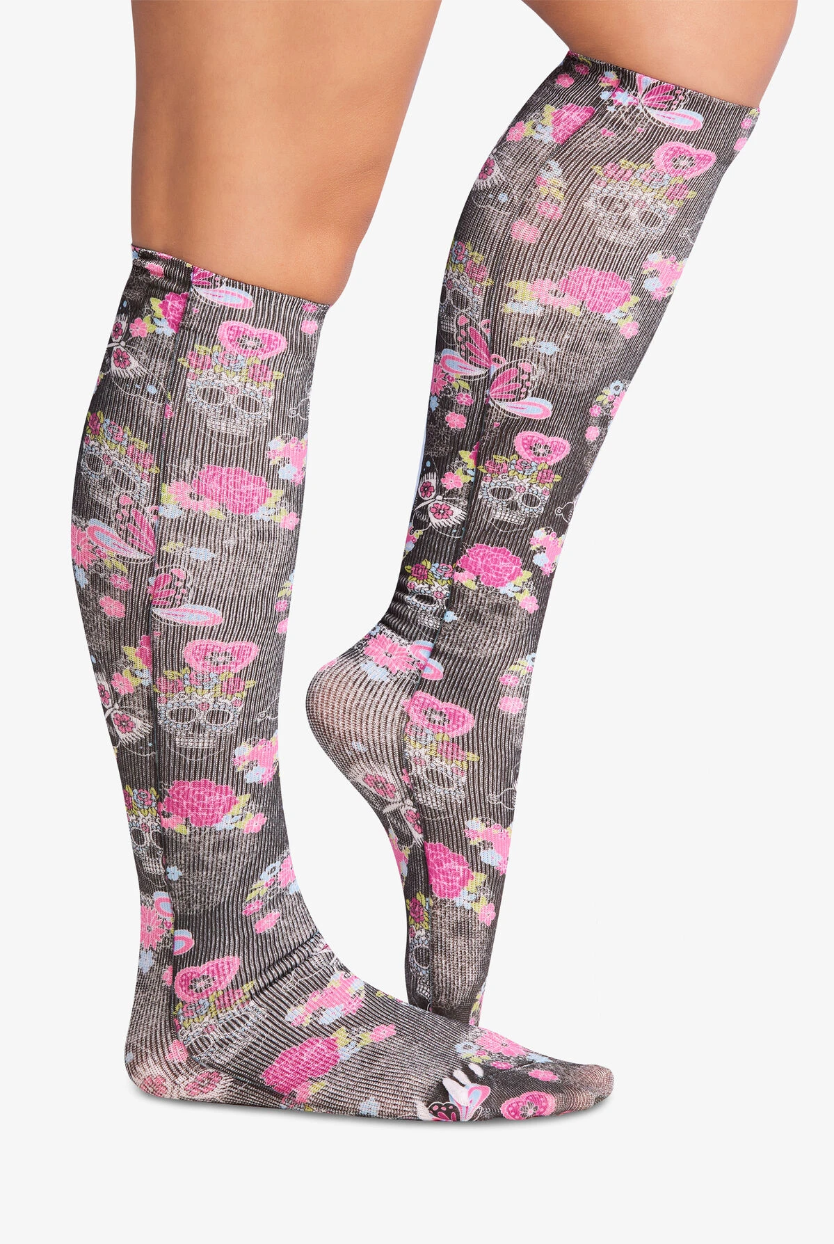 Cherokee Sugar Skull Flutter Women's 8-15 MmHg Light Compression Socks 2 Cherokee Sugar Skull Flutter Women's 8-15 MmHg Light Compression Socks - Image 2