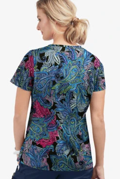 UA Butter-Soft STRETCH Layered Paisley Turquoise Women's 4-Pocket Crisscross Printed Scrub Top -Clinic Love Style CS756LPTQ 092823 3