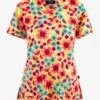 French Bull By Koi Gerbera's Daisy Women's 2-Pocket STRETCH V-Neck Print Scrub Top