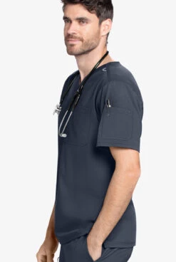 Grey's Anatomy™ By Barco Men's 2-Pocket Tuck In Crossover V-Neck Scrub Top -Clinic Love Style GA091 STEEL 3