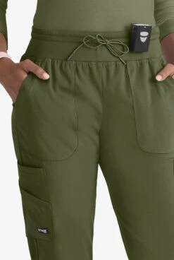 Grey's Anatomy™ By Barco Spandex STRETCH Carly Women's 7-Pocket Cargo Jogger Scrub Pants -Clinic Love Style GRS527 OLIVE 3 HV