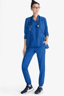 Grey's Anatomy By Barco Evolve STRETCH Virtue Women's 3-Pocket Zip Front Scrub Jacket -Clinic Love Style GSS886 092623 ROYAL 4