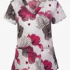 Green Town Pink Lined Floral V-Neck Print Scrub Top