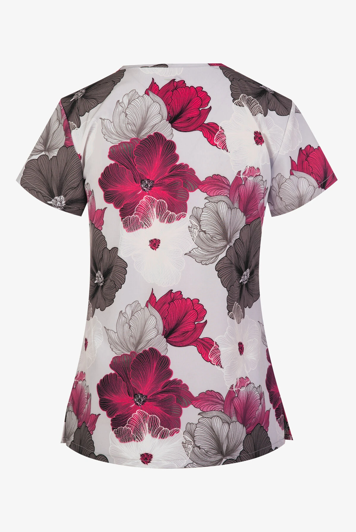 Green Town Pink Lined Floral V-Neck Print Scrub Top 2 Green Town Pink Lined Floral V-Neck Print Scrub Top - Image 2