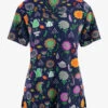 Green Town Rustic Tea Party Floral Women's 3-Pocket STRETCH V-Neck Print Scrub Top