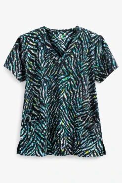 Green Town Wild Side Women's 3-Pocket V-Neck STRETCH Print Scrub Top