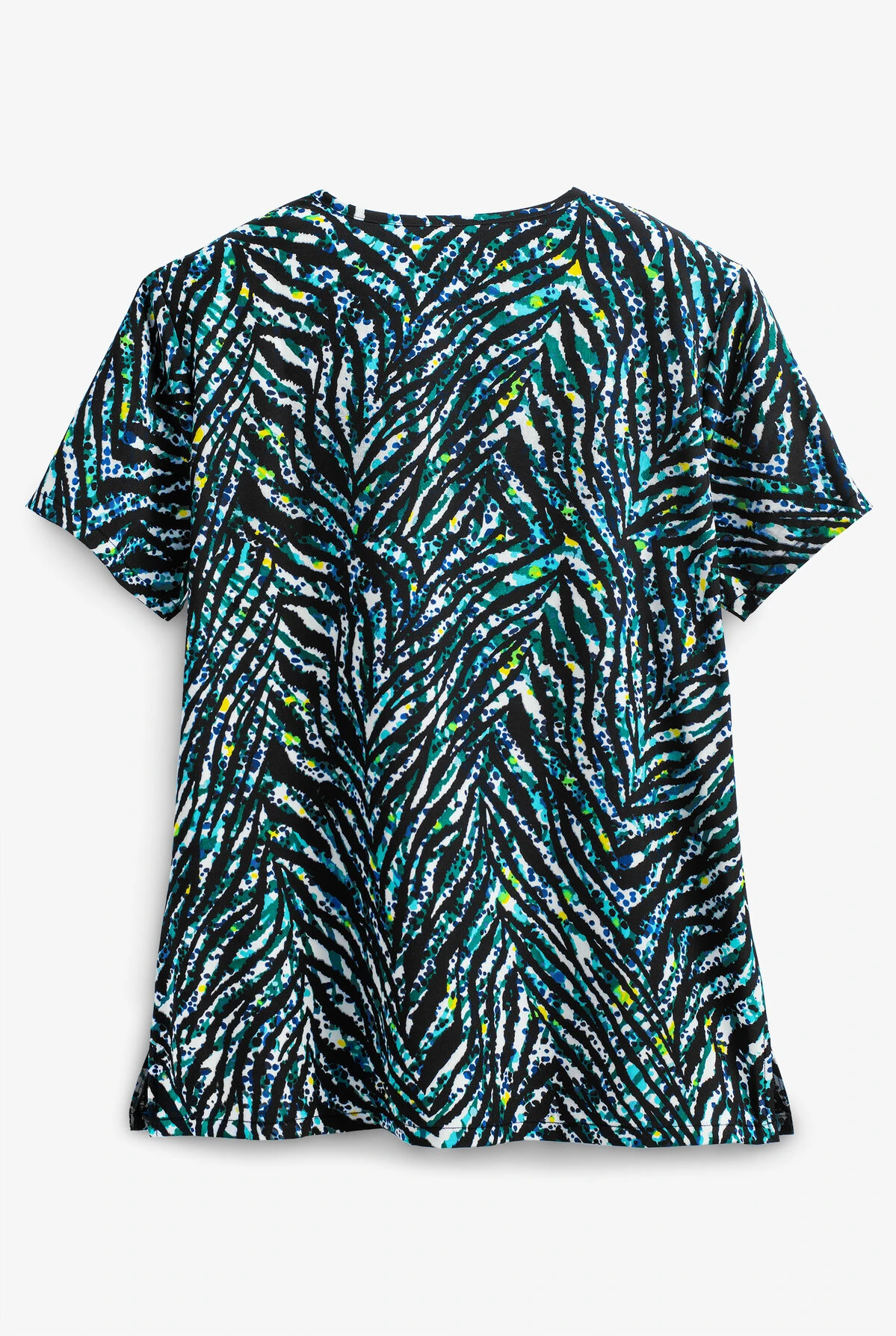 Green Town Wild Side Women's 3-Pocket V-Neck STRETCH Print Scrub Top 2 Green Town Wild Side Women's 3-Pocket V-Neck STRETCH Print Scrub Top - Image 2
