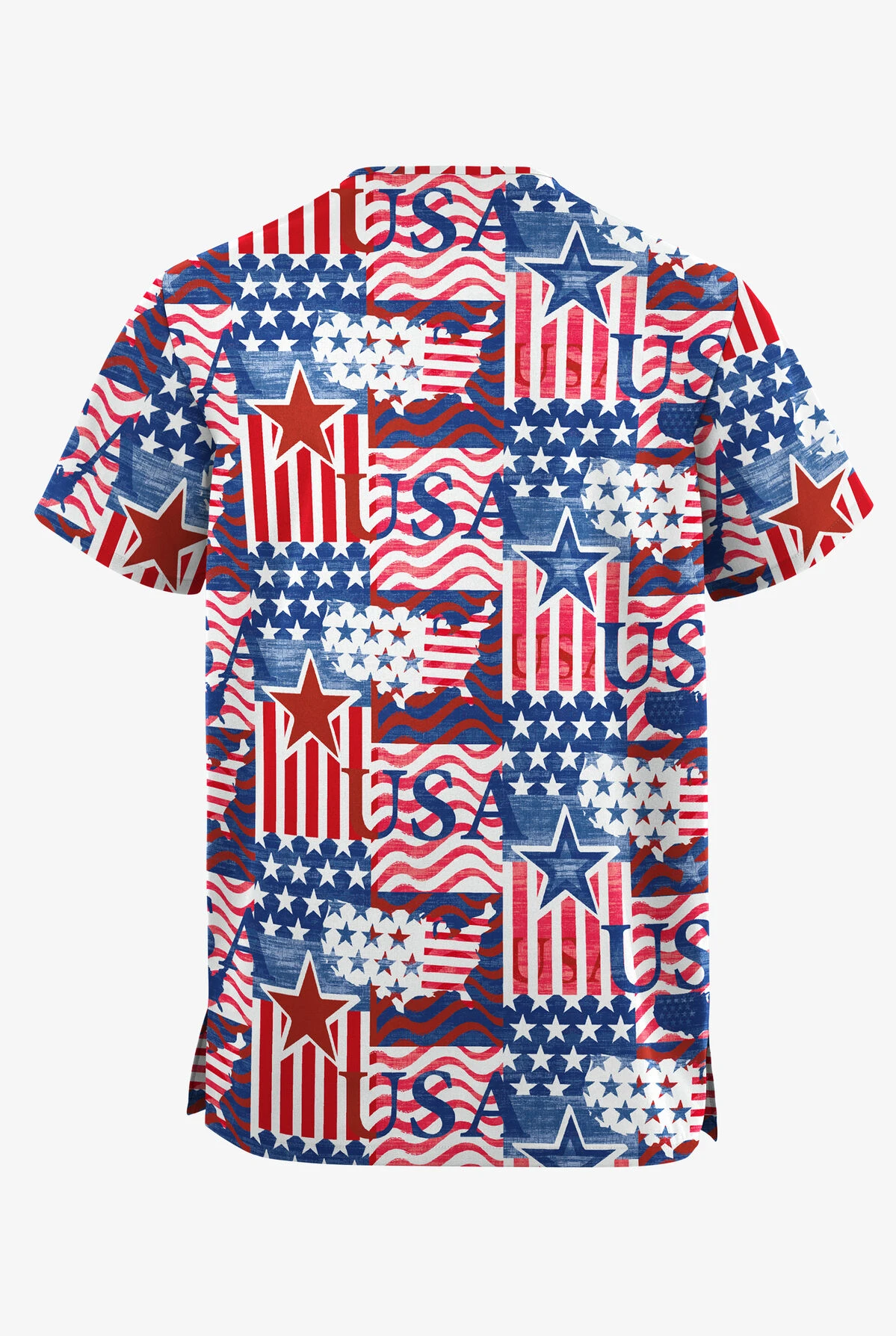 Butter-Soft Originals Happy Fourth Navy Unisex 2-Pocket V-Neck Printed Scrub Top 2 Butter-Soft Originals Happy Fourth Navy Unisex 2-Pocket V-Neck Printed Scrub Top - Image 2