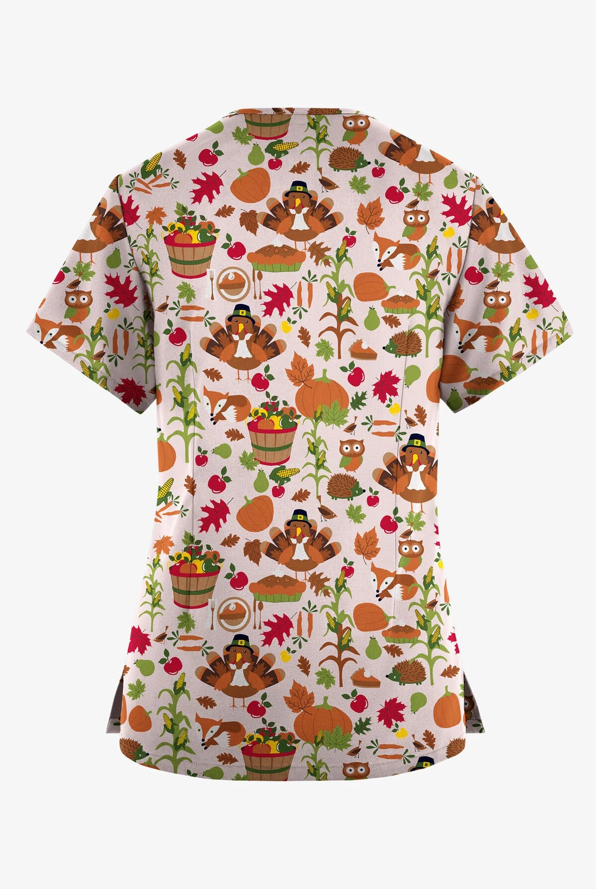 Butter-Soft Originals Farmhouse Thanksgiving Cream Printed Women's 4-Pocket Rounded V-Neck Scrub Top 2 Butter-Soft Originals Farmhouse Thanksgiving Cream Printed Women's 4-Pocket Rounded V-Neck Scrub Top - Image 2
