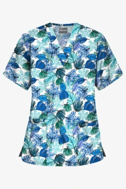 Butter-Soft Christmas Frost Women's 3-Pocket V-Neck Print Scrub Top